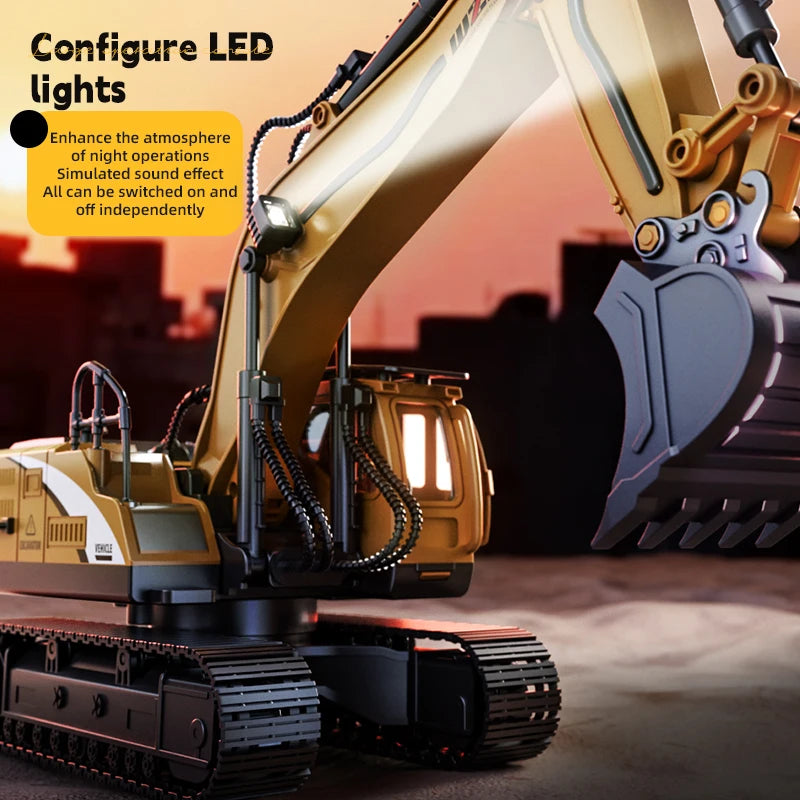 Excavadora RC de Aleación con Sonido y Luces para Niños