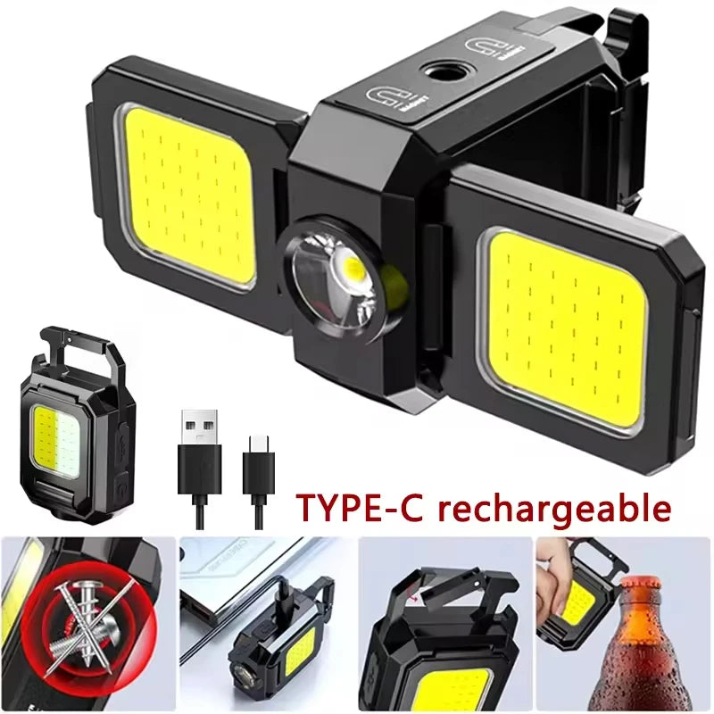 Linterna Mini Llavero COB Recargable USB con Luces Laterales 1000LM