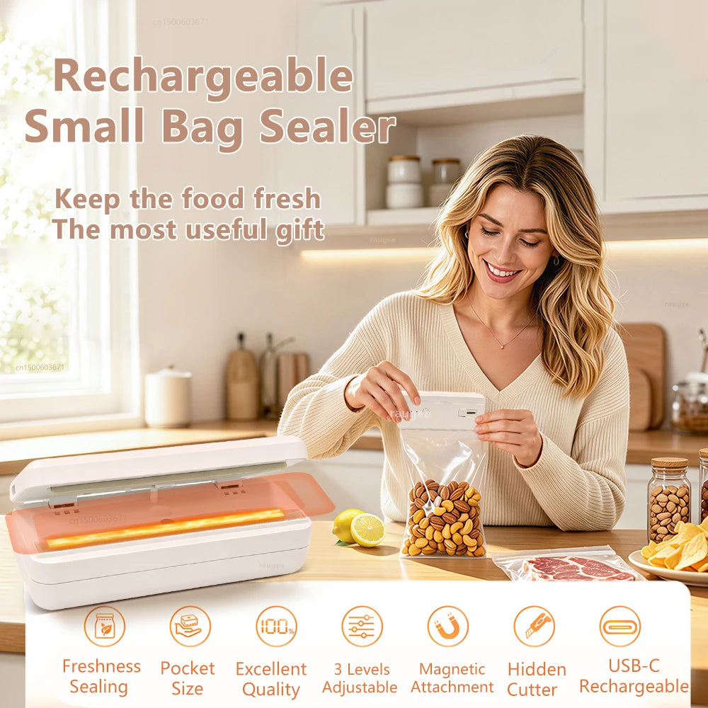 Mini selladora de bolsas portátil recargable para sellado térmico de alimentos