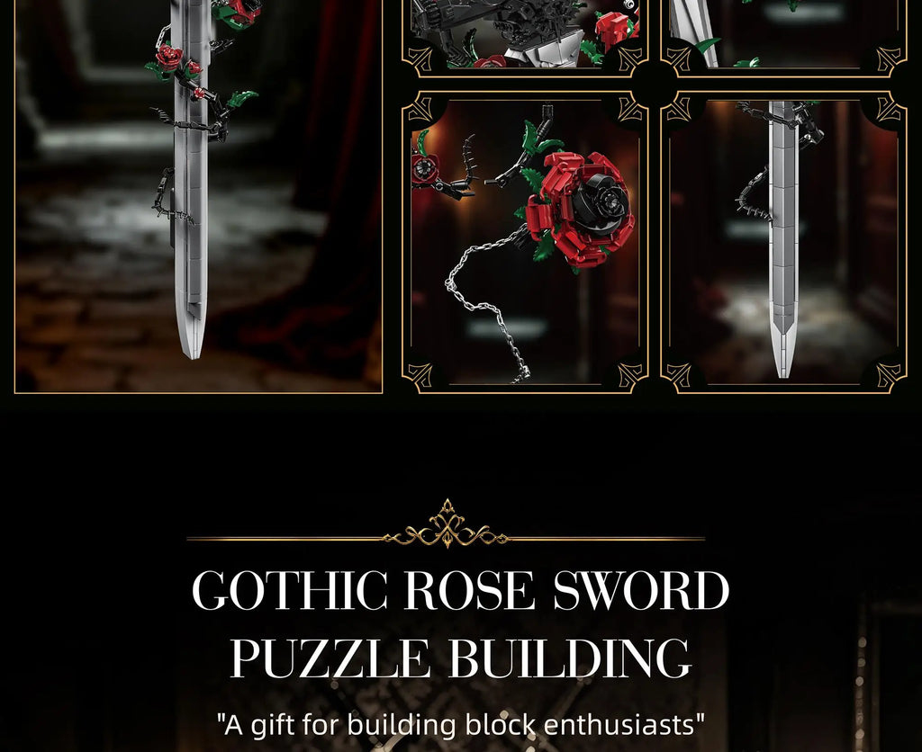 Bloques de Construcción K70007, Espada Rosa, Adorno Creativo para Escritorio, Serie Gótica Oscura, Juguetes de Ensamblaje, Regalo de Cumpleaños para Adultos
