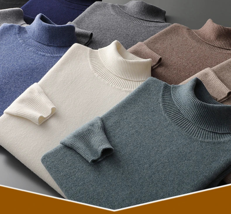 Suéter de cachemira Merina para hombre, Jersey de punto acolchado, cálido, cuello de tortuga, abrigo holgado de talla grande, otoño e invierno, 100%