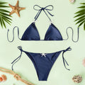Conjuntos de Bikini de Color liso para mujer, traje de baño de vendaje Sexy, trajes de baño triangulares, Bikini de cintura baja