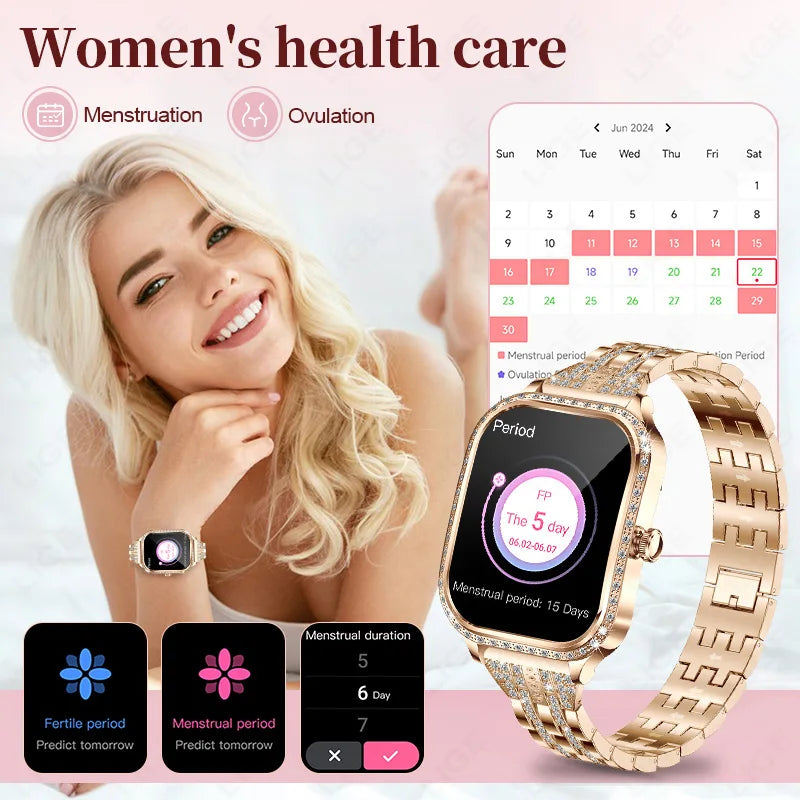 Smartwatch para mujer con pantalla HD 1.75'', llamadas Bluetooth y monitor de salud IP68