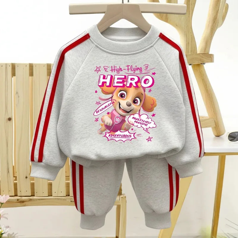 Chándal informal con estampado de Paw Patrol para niña, sudaderas con capucha y pantalones largos con cuello redondo, conjunto de pantalones a rayas laterales de dos piezas para niño 2026