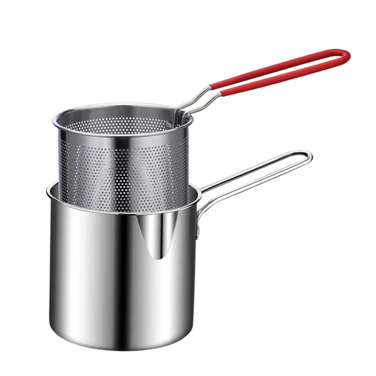 LMETJMA-Olla de freír profunda con colador, cesta Tong de acero inoxidable, olla de freír Tempura japonesa para patatas fritas, pollo KC0460