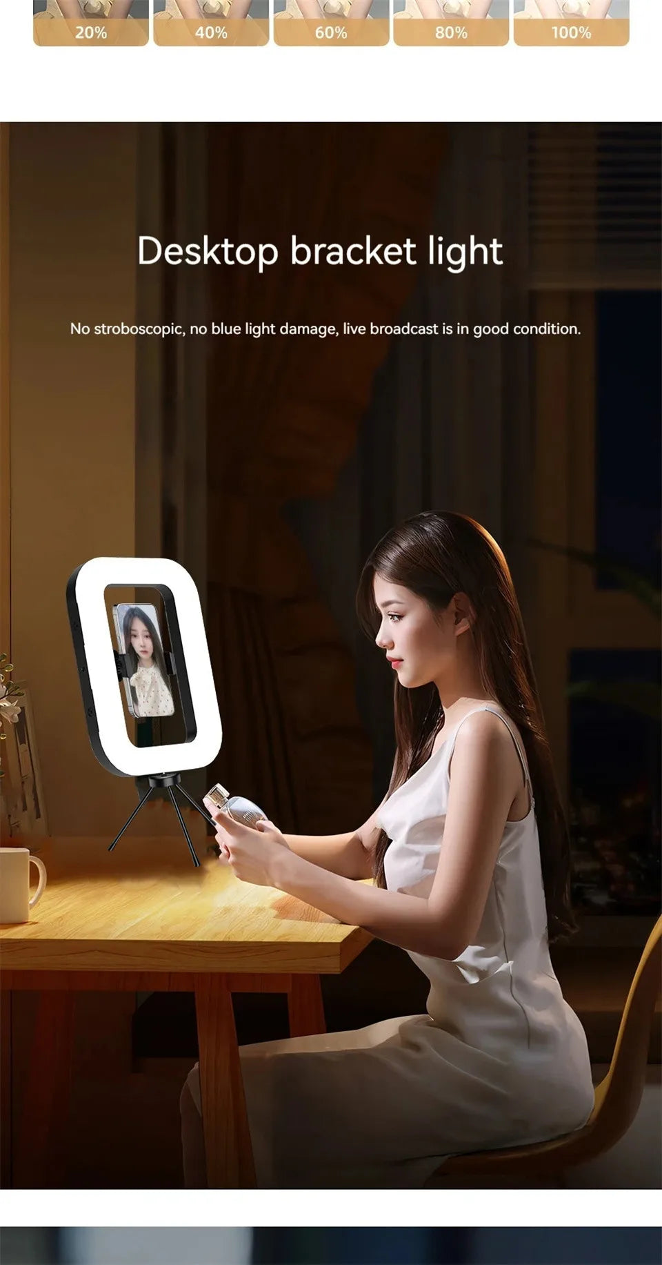 Luz de relleno para selfies, iluminación fotográfica LED cuadrada para grabación de video, transmisión en vivo, luz de relleno móvil con clip.