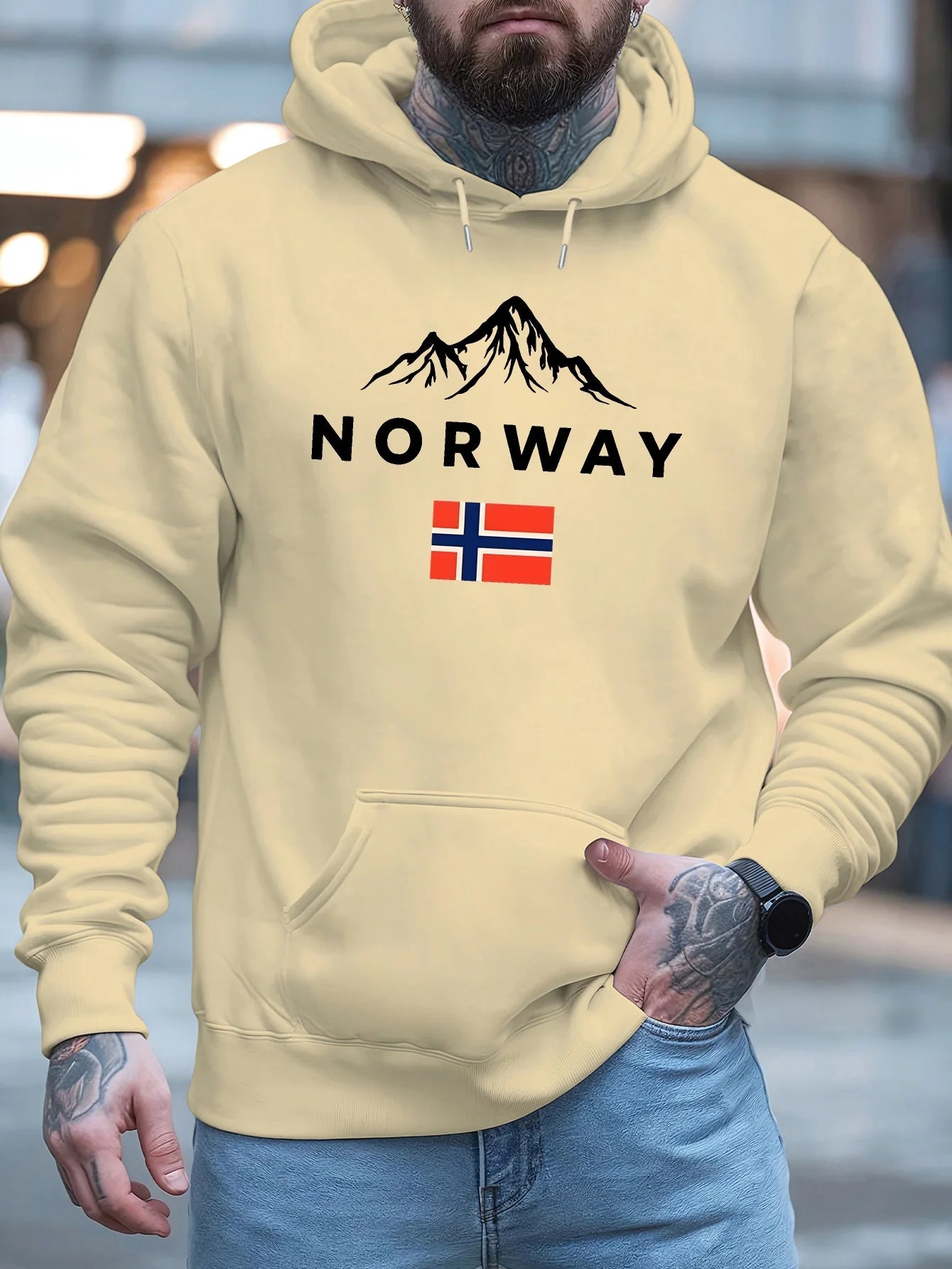 Hoodie Estampado Letras Noruegas | Hip-Hop y Outdoor Unisex