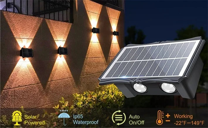 Lámpara Solar de pared para exteriores, luz LED Solar impermeable hacia arriba y hacia abajo, iluminación luminosa, luces decorativas para balcón, patio y jardín