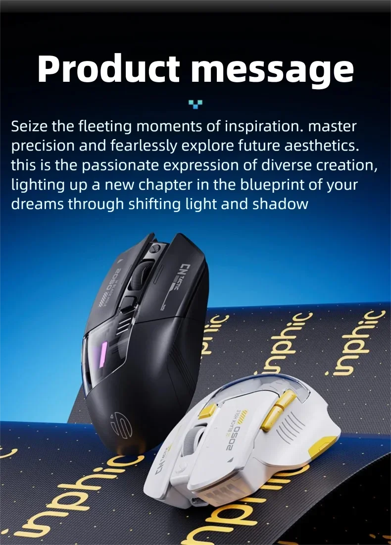Ratón inalámbrico para juegos Inphic A9 Explorer V2 con indicador de nivel de batería de 500mA, ergonómico, Bluetooth, para oficina, PC y portátil.