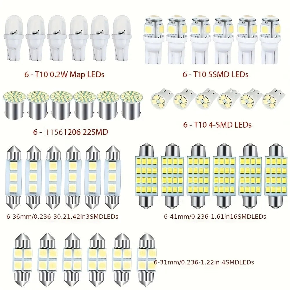 Kit de bombillas LED para coche, 42 Uds., 6000K, 12V, blanco, luz de mapa Interior, luz de techo, luz Interior de coche para un paseo más brillante