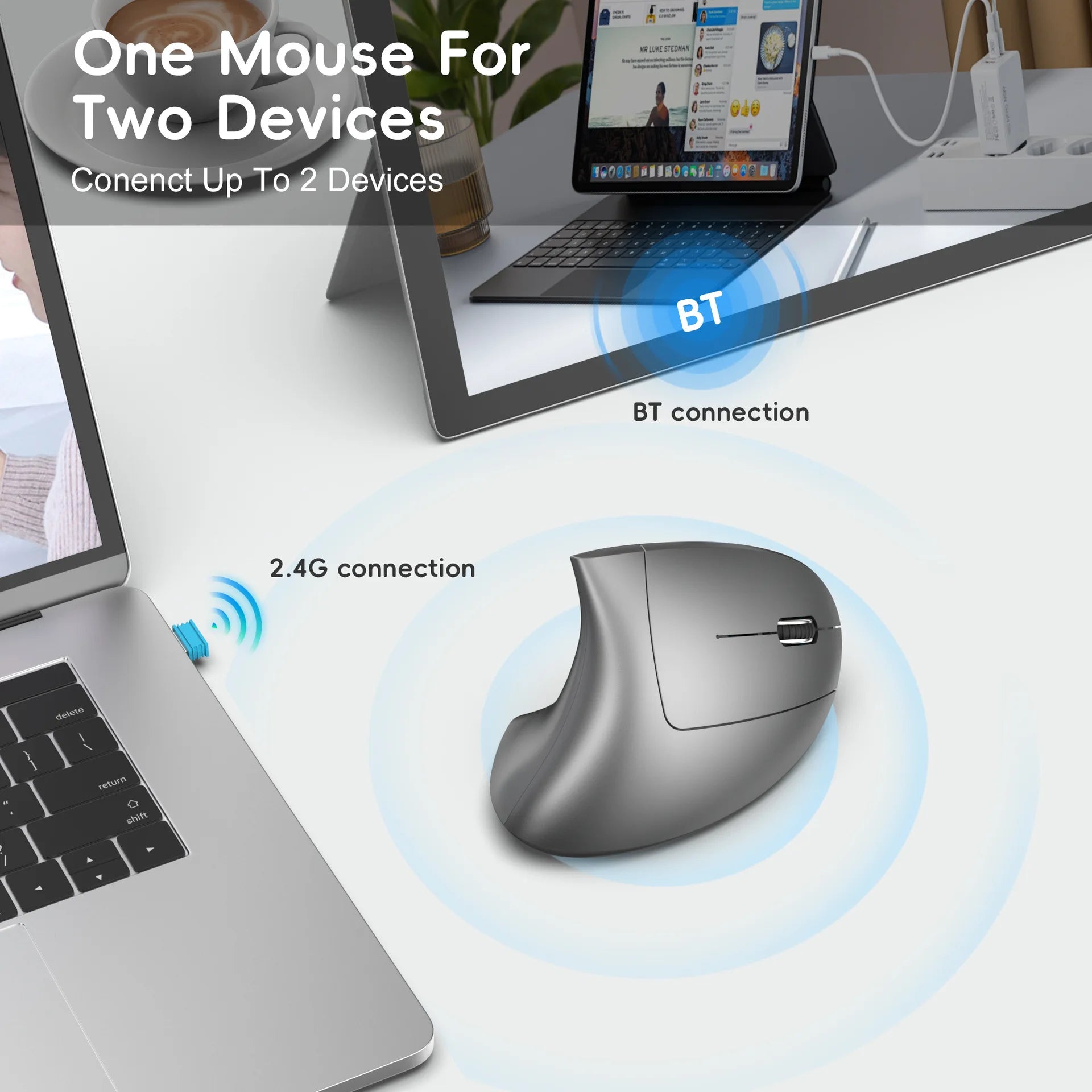Ratón ergonómico Vertical para juegos, Kit de ratón inalámbrico recargable para jugadores, ratón óptico 2,4G, ordenador, PC, portátil, escritorio, USB
