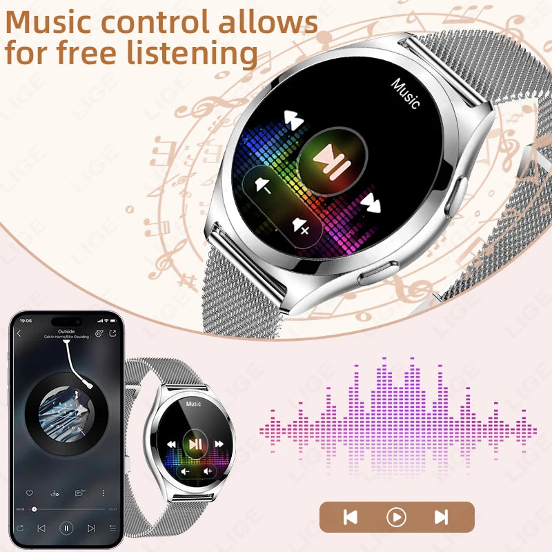 Smartwatch LIGE para mujer con pantalla HD 1,27" y monitor de salud