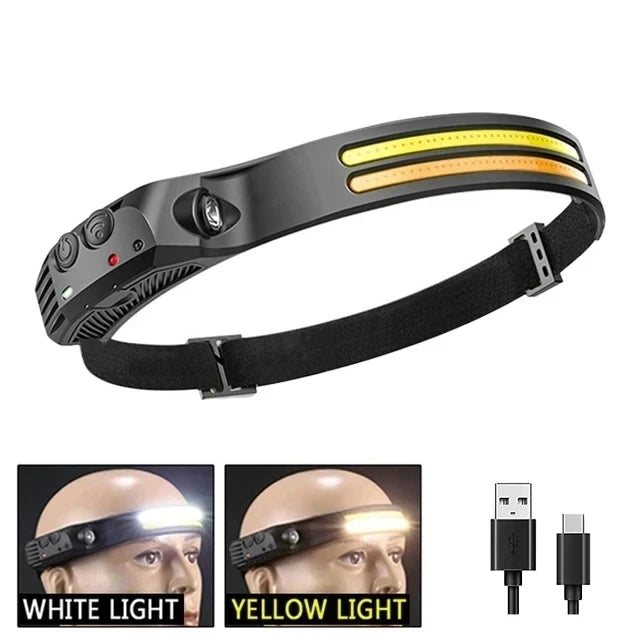Linterna Frontal LED COB Recargable USB, 10 Modos, IPX4