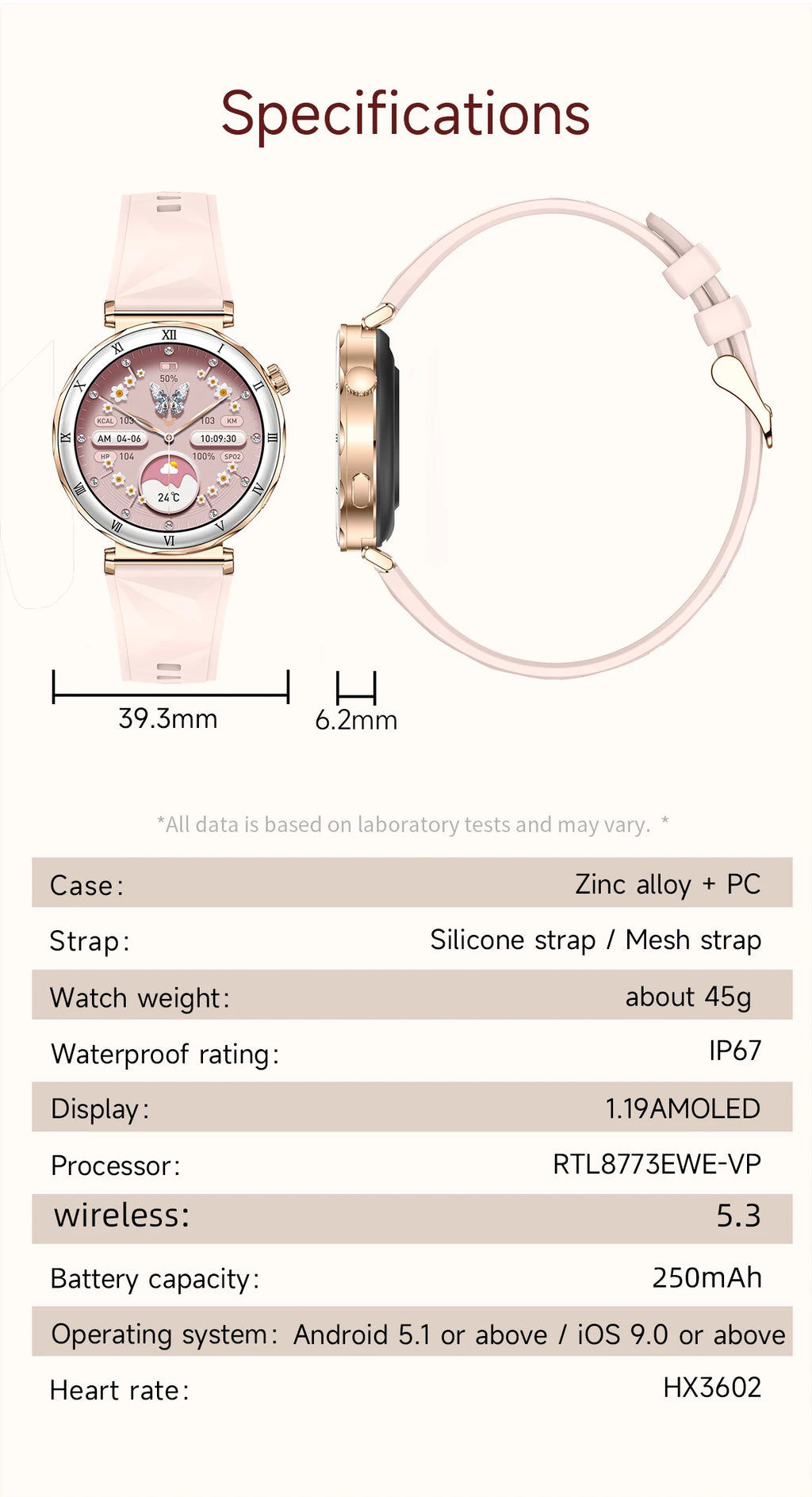 LIGE Reloj Inteligente Ultrafino 6.2mm Mujer