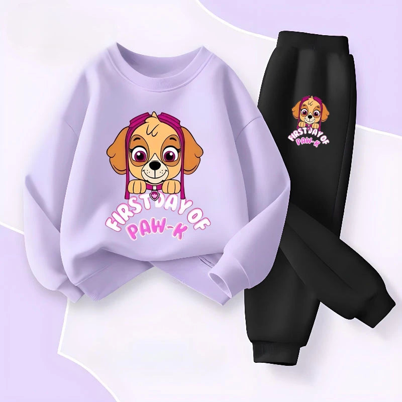 PAW Patrol-Jersey informal para niña, pantalones largos, conjuntos de dos piezas con estampado de dibujos animados, sudaderas con capucha para niño, traje de chándal transpirable