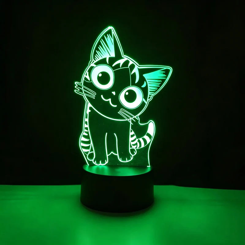 Lámpara LED Nocturna 3D con Forma de Gato para Niños
