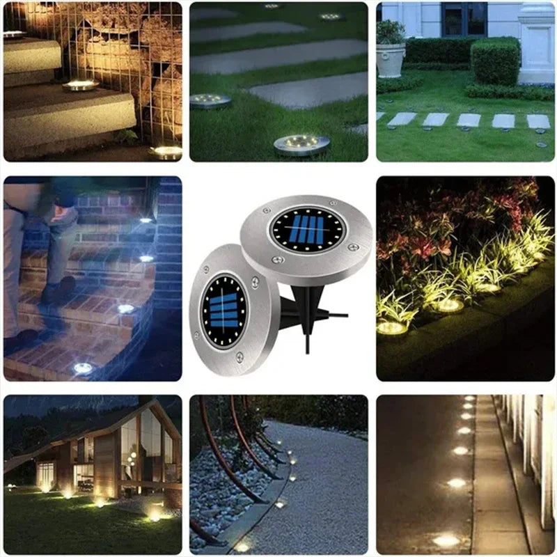Luz de disco de energía Solar para jardín al aire libre, foco de luz subterránea para cubierta, lámpara Led Solar enterrada, decoración de jardín, 8/20Led