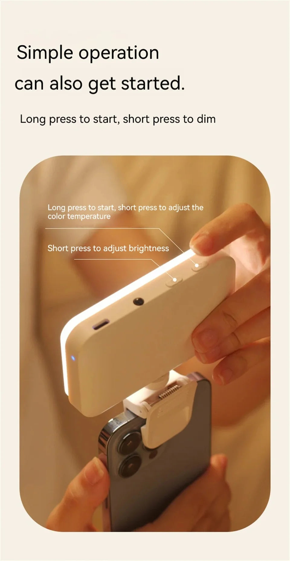 MEUYAG - Luz LED de Bolsillo para Selfies, para iPhone, iPad, Teléfono Móvil, Portátil, Clip con Flash, Anillo de Luz para Video y Fotografía