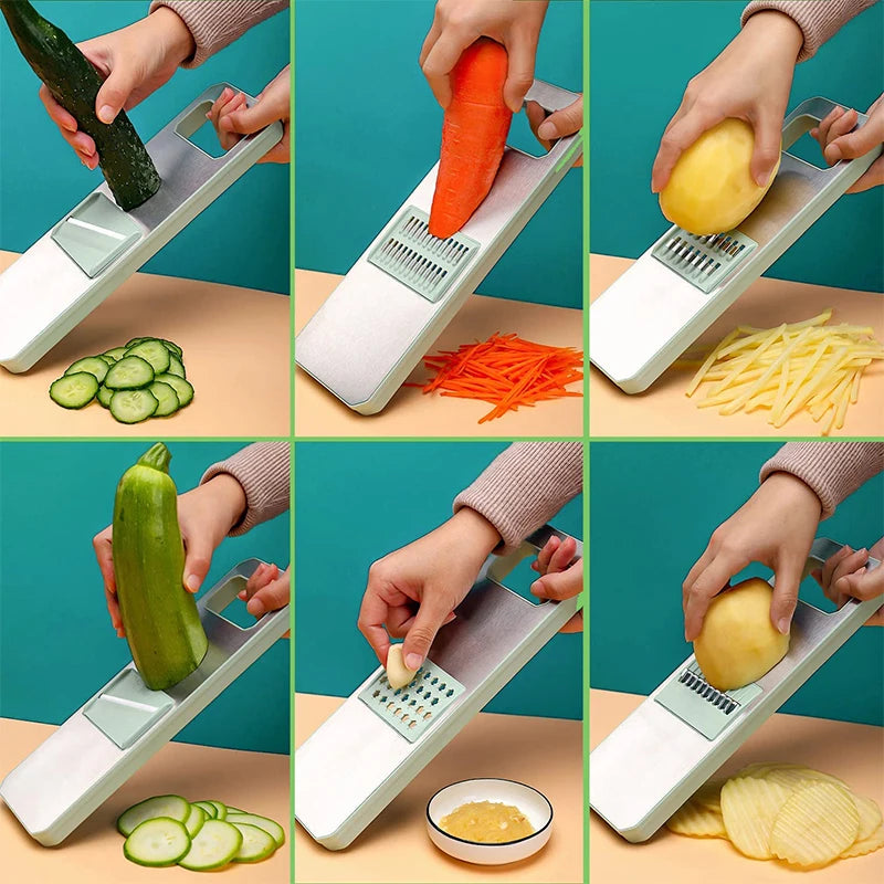 LMETJMA 6 en 1 rebanador de verduras mandolina rebanador de verduras con 6 cuchillas intercambiables rebanador de verduras triturador de juliana JT105