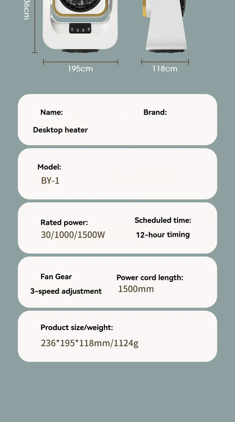 Mini calentador eléctrico para el hogar y dormitorio, pequeño y portátil, con protección contra vuelcos y sobrecalentamiento.