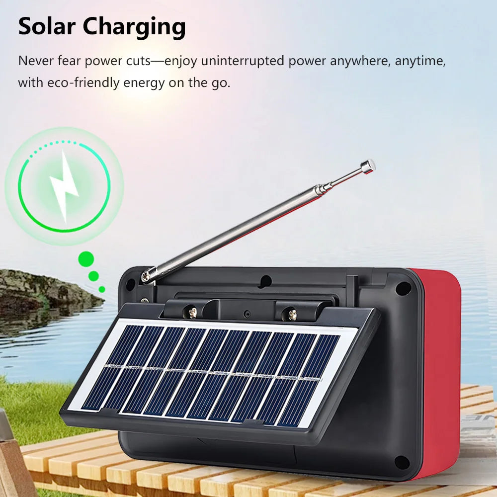 Radio FM Solar, Altavoz Bluetooth portátil con luz LED, compatible con grabación de tarjetas TF, reproducción USB, altavoz inalámbrico, Radio, receptor FM