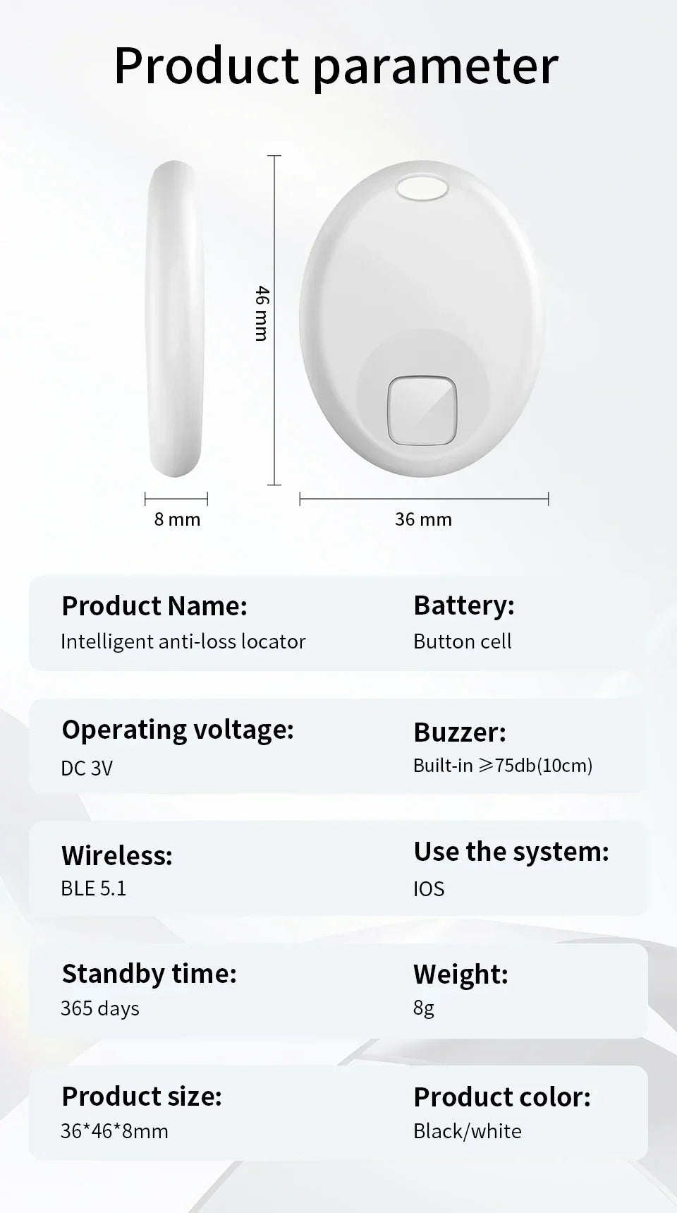 Mini Rastreador GPS Inteligente con Bluetooth, Dispositivo Antipérdida para Mascotas, Compatible con la Aplicación Find My de iOS, Localizador de Llaves, Maletas, Niños, Perros y Gatos