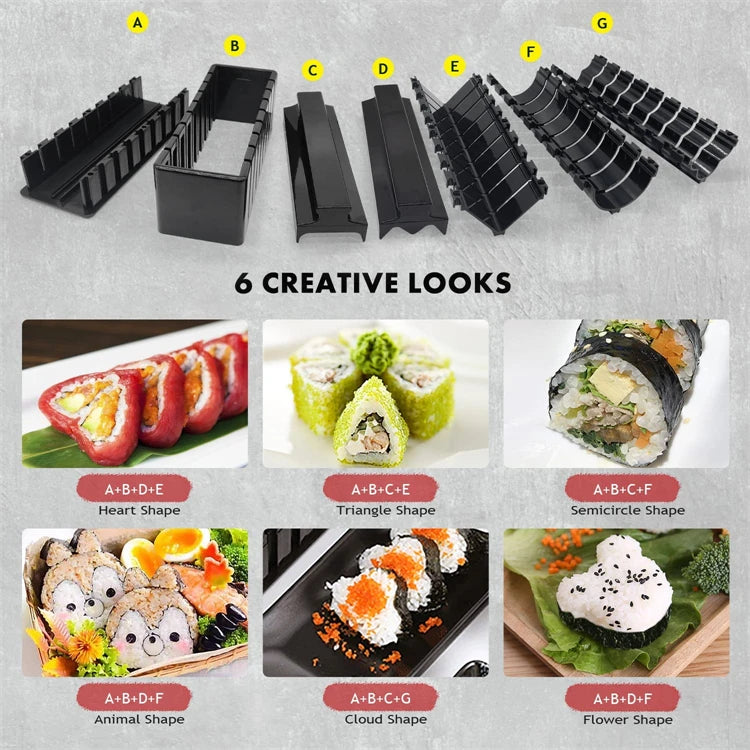 LMETJMA 10 Uds Kit para hacer Sushi DIY molde para Sushi prensa con molde para rollo de arroz para Sushi fabricante de Sushi molde para rollo de arroz KC0473