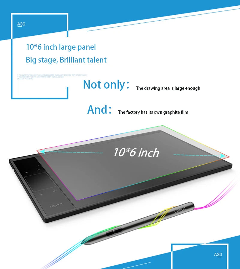 A30 10x6 pulgadas tableta de dibujo gráfico profesional interfaz tipo C con 8192 niveles sin batería para bloc de dibujo digital