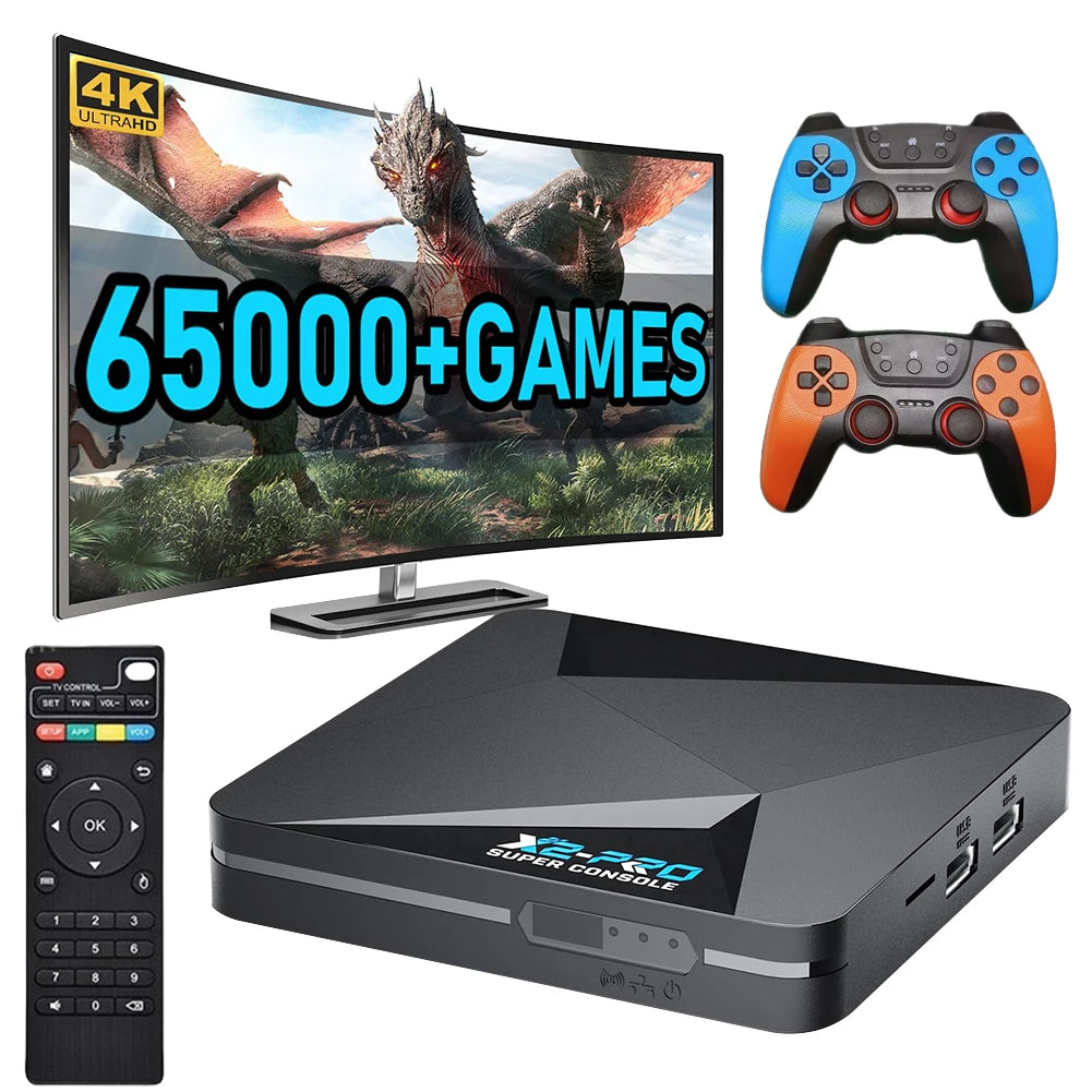 Consola de videojuegos retro X2 Pro con mandos inalámbricos, WiFi, más de 35000 juegos integrados para Arcade/DC/MAME/SS