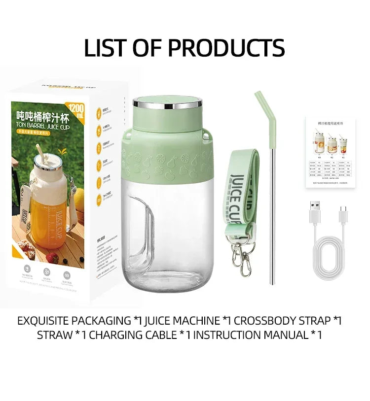 Exprimidor Portátil Eléctrico 800ml — 10 Cuchillas de Acero Inoxidable