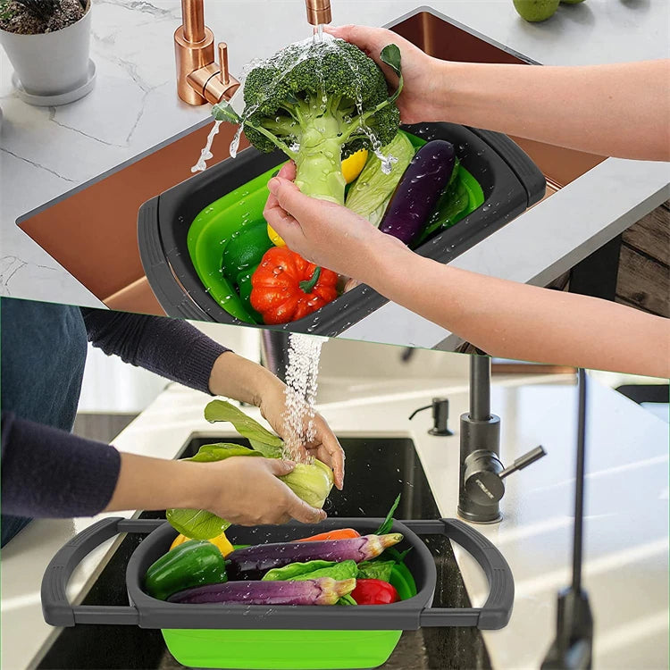 LMETJMA Colador plegable con asas extensibles Colador colador sobre el fregadero coladores de frutas y verduras coladores JT40
