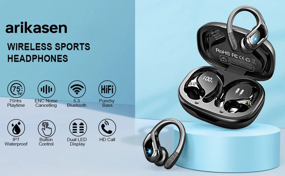 Auriculares Bluetooth 5.3 IP7 75h Deportivos Graves
