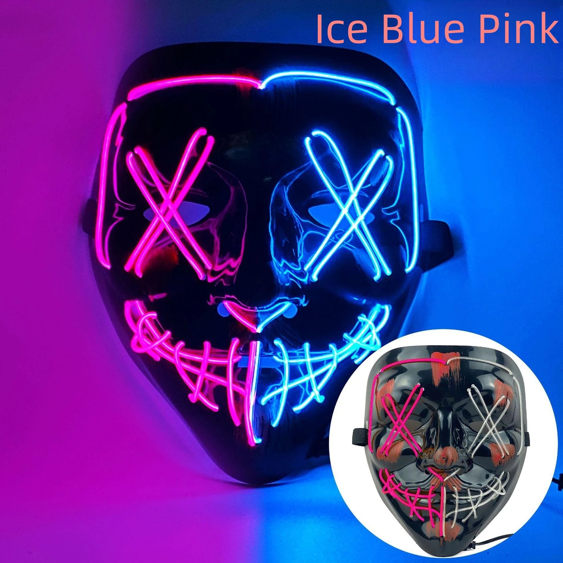 Máscara de purga Led de neón para Halloween, máscaras para fiesta de disfraces, máscara de terror ligera para crecer en la oscuridad, máscara brillante