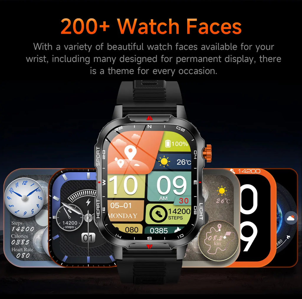 Reloj inteligente de gran tamaño para hombre, iluminación militar para exteriores, batería de 1100Mah, rastreador de Fitness GPS, reloj inteligente de ritmo cardíaco resistente al agua y 10ATM
