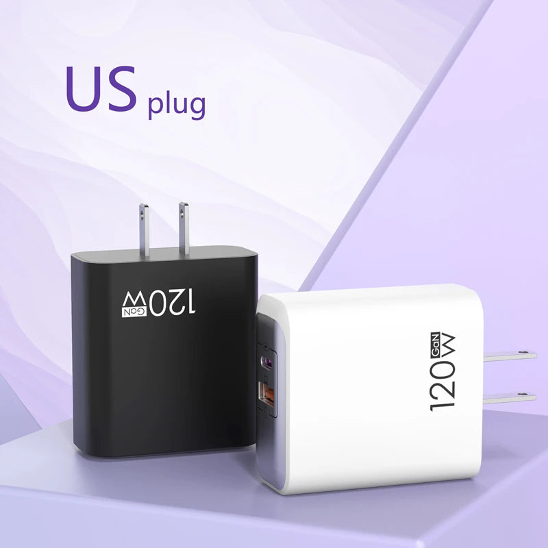 Cargador GaN 120W A+C EU/US/UK con Carga Rápida para Móviles