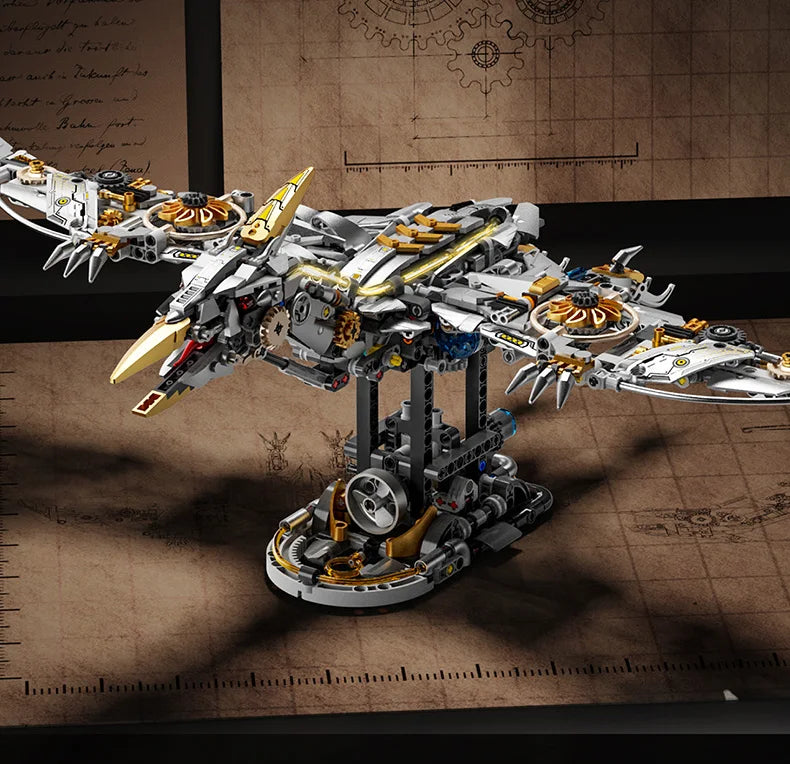 Juego de 1266 Piezas de Bloques de Construcción de Pterodáctilos y Triceratops Mecánicos, Adorno de Escritorio, Juguete Educativo de Ensamblaje, Regalo de Cumpleaños