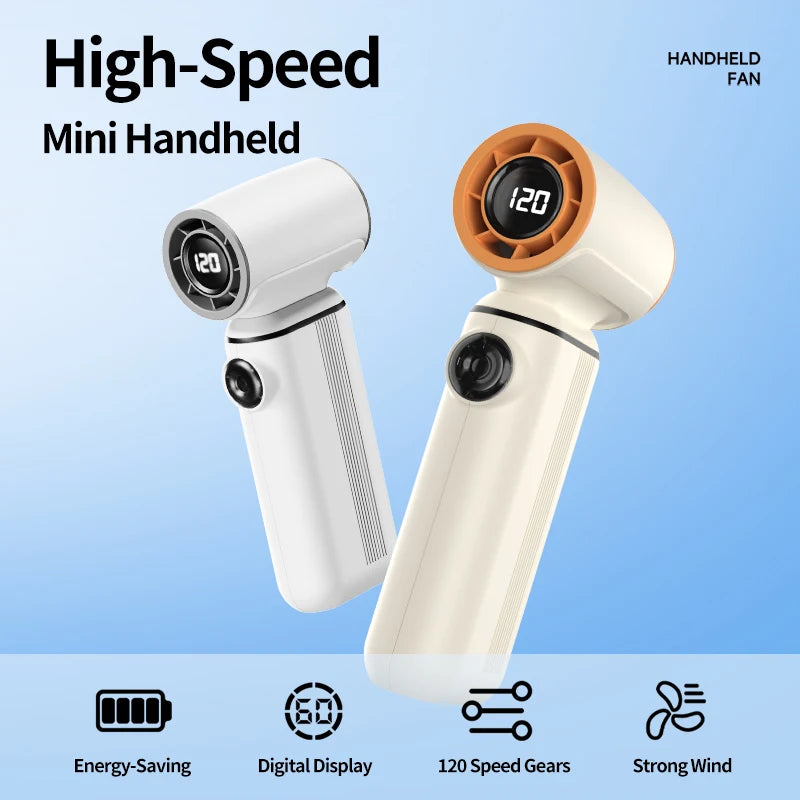Mini Ventilador de Mano con Pantalla Digital Inteligente, Recargable por USB, Portátil, Batería de Larga Duración, Silencioso y con Viento Potente