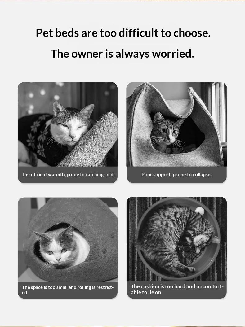 Cama para Gatos de Felpa Semicerrada con Capucha - Cálida y Lavable