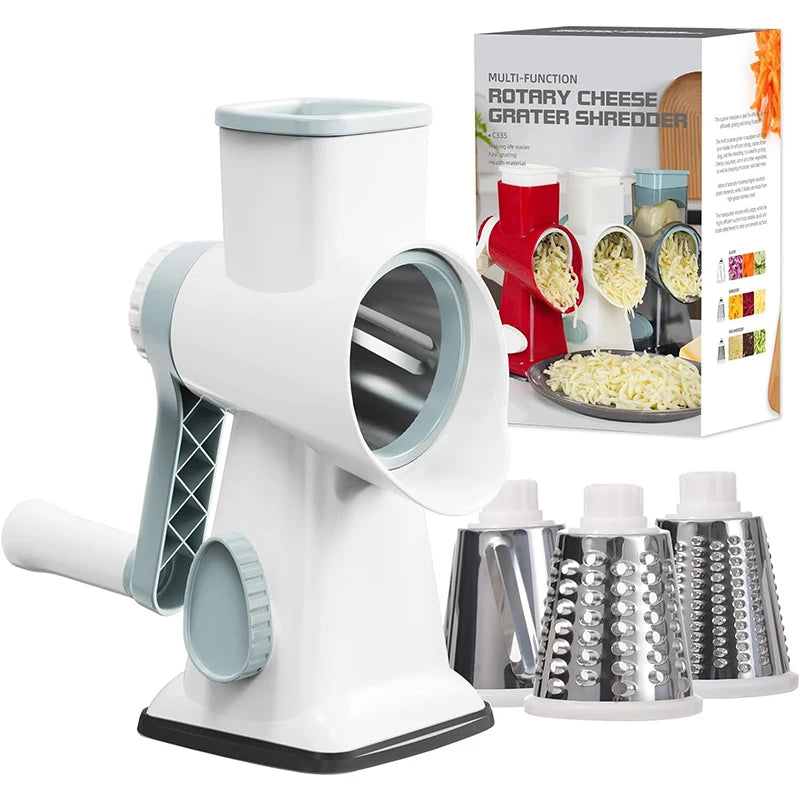 LMETJMA Rallador de queso giratorio 3 en 1, rebanador Manual versátil de verduras, molinillo de nueces y maní, trituradora de queso y verduras transparente JT242