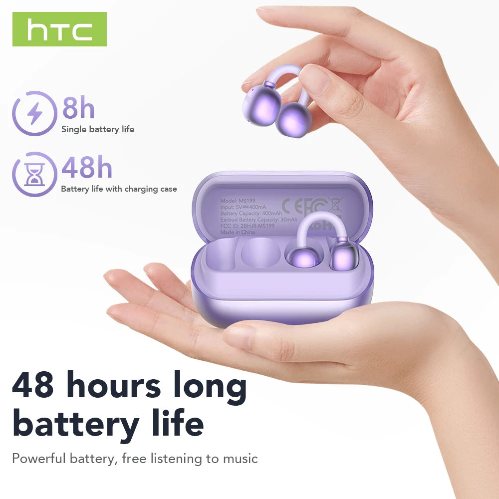 Auriculares Bluetooth HTC NE54 similares a NE32, auriculares inalámbricos con clip para la oreja, Bluetooth 6.0, pantalla táctil a color, sonido HiFi, conducción ósea