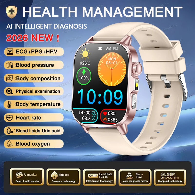 Reloj Inteligente ECG con Diagnóstico Preciso de Salud, Presión Arterial y Ácido Úrico
