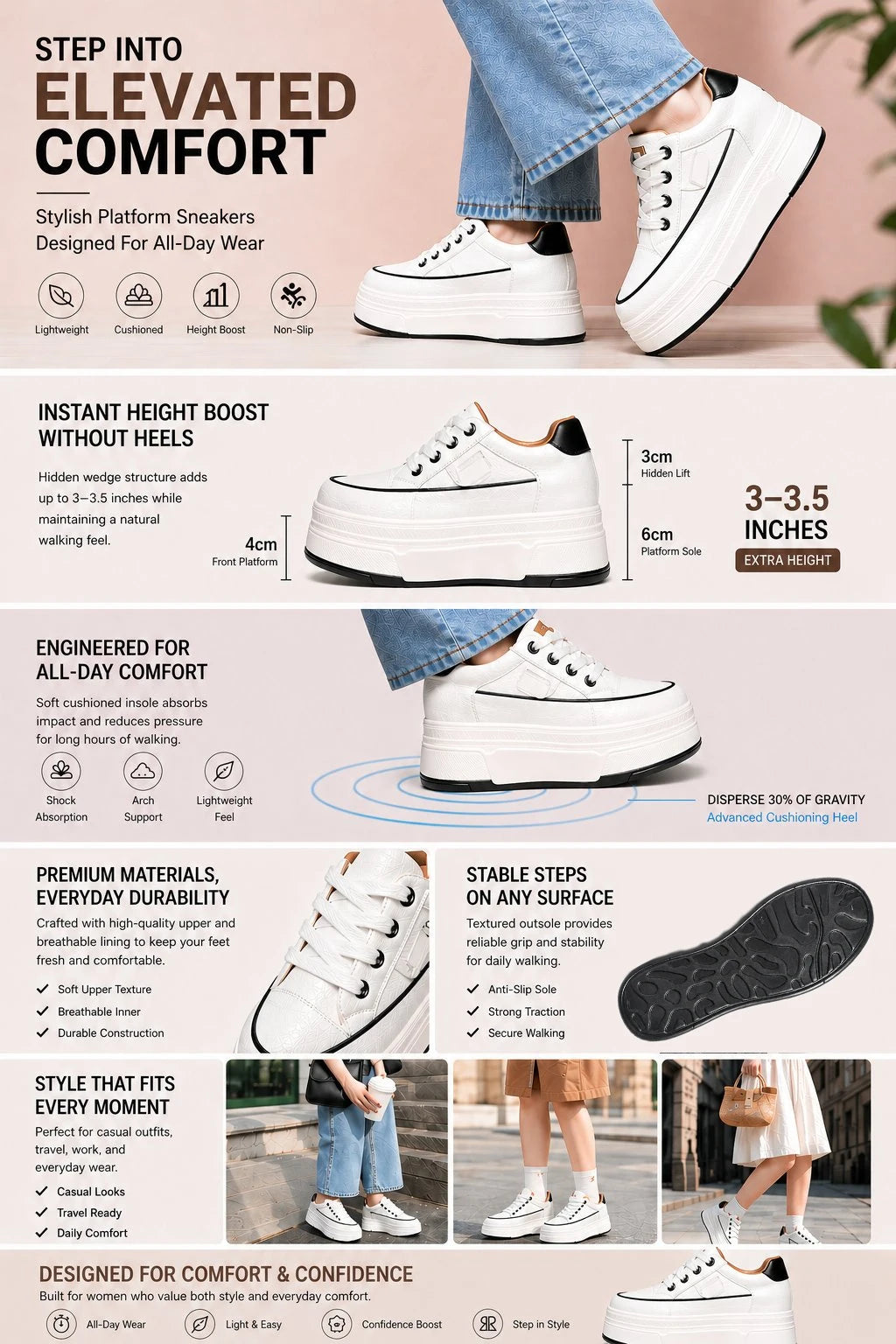 Zapatillas con Cuña Oculta para Mujer - Plataforma 9cm