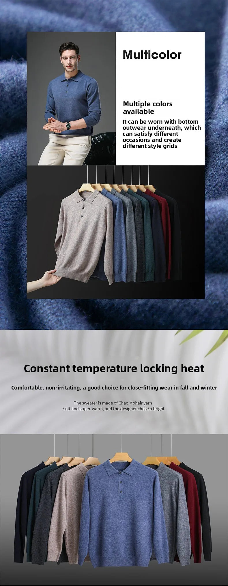 Suéter de Punto Antipilling para Hombre | Cuello Abotonado
