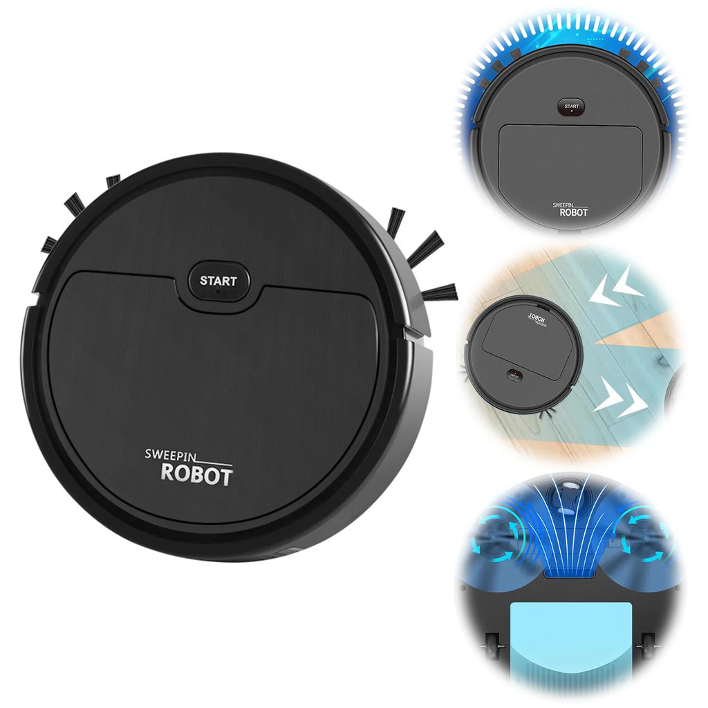 Robot Aspirador 3 en 1, Ultrafino, Recargable, Bajo Ruido para Suelo de Madera y Baldosas