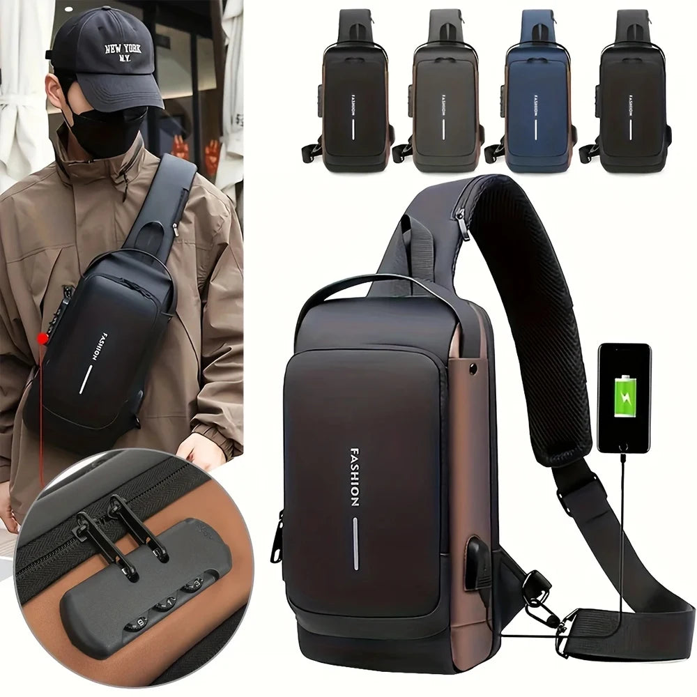 Bolso antirrobo con bloqueo de contraseña para hombre, bolso de pecho, mochila pequeña deportiva informal, bolso de hombro individual para motocicleta, bolso de hombro moderno