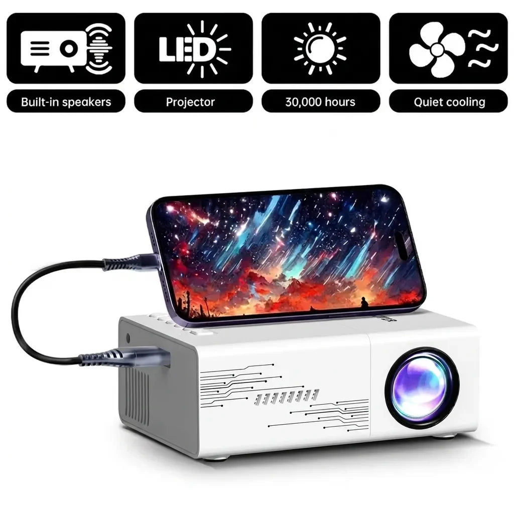 Mini proyector HD con efecto de cine en casa, altavoz incorporado, para el hogar/oficina/escuela/fiestas, con control remoto para una visualización inmersiva