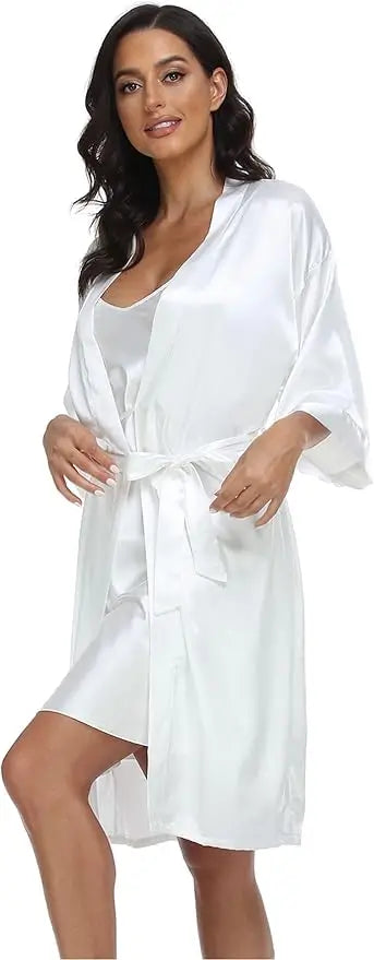 Conjunto de pijamas de seda de lujo para mujer, bata de manga larga, falda holgada cómoda, pijamas para mujer, conjunto de dos piezas