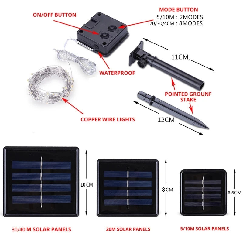 Guirnalda de Luces LED Solares para Jardín 8 Modos Impermeable
