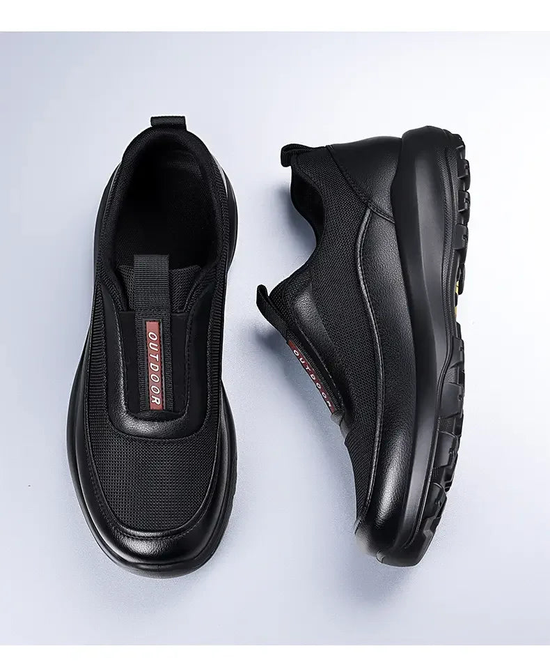 Mocasines casuales de cuero para hombre con suela gruesa antideslizante