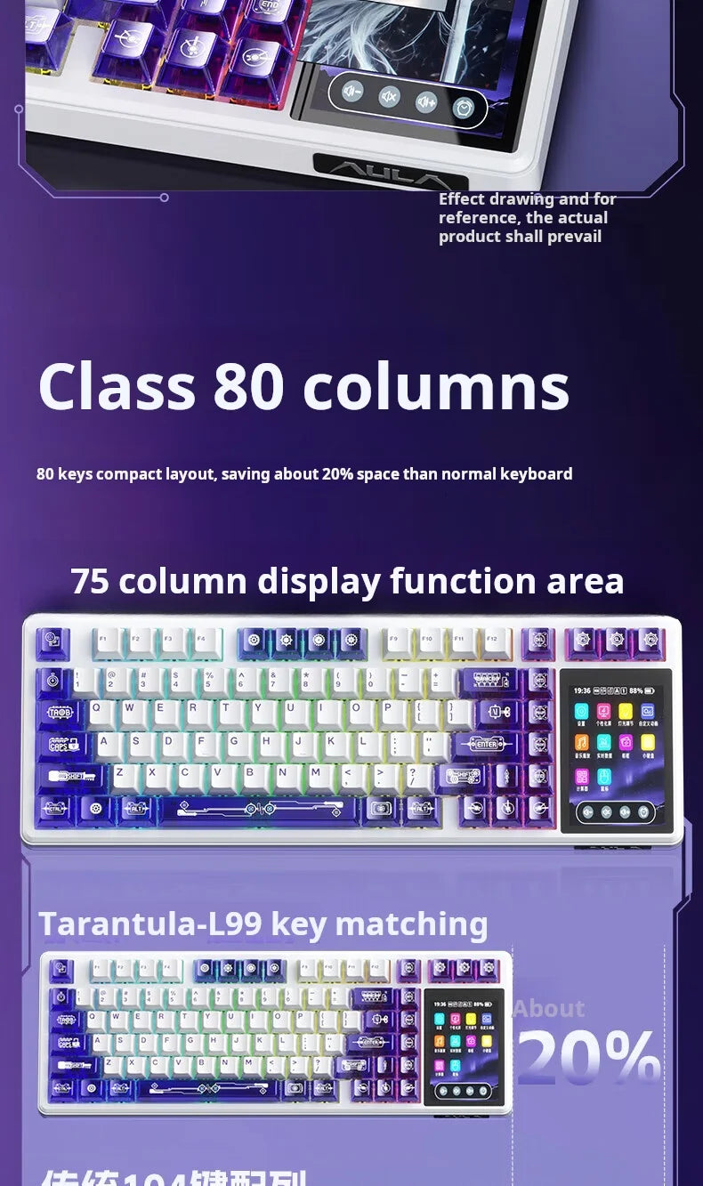 Teclado Mecánico AULA L99 con Pantalla Inteligente, Inalámbrico Bluetooth, Estructura Gasket, Teclado para Juegos con Iluminación RGB y Visión Nocturna